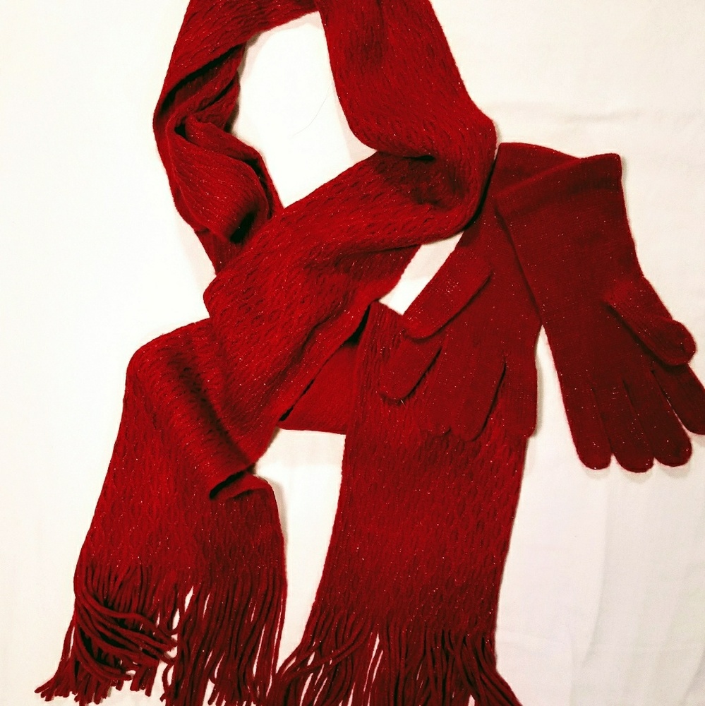 Red Scarf and Mitt Set